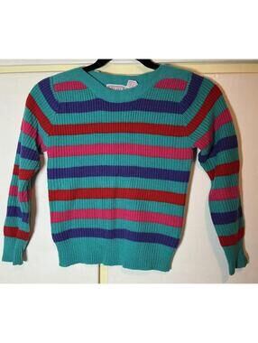 Vintage Jet Set Sweater Pullover Kids Size 8 Teal Striped Sweater